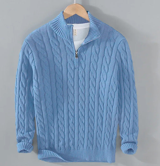 Men's knitted pullover with zipper and stand-up collar