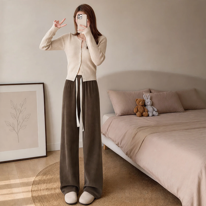 Padded cord trousers, straight cut