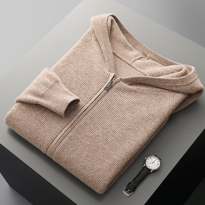 Men's cashmere hoodie cardigan, thick