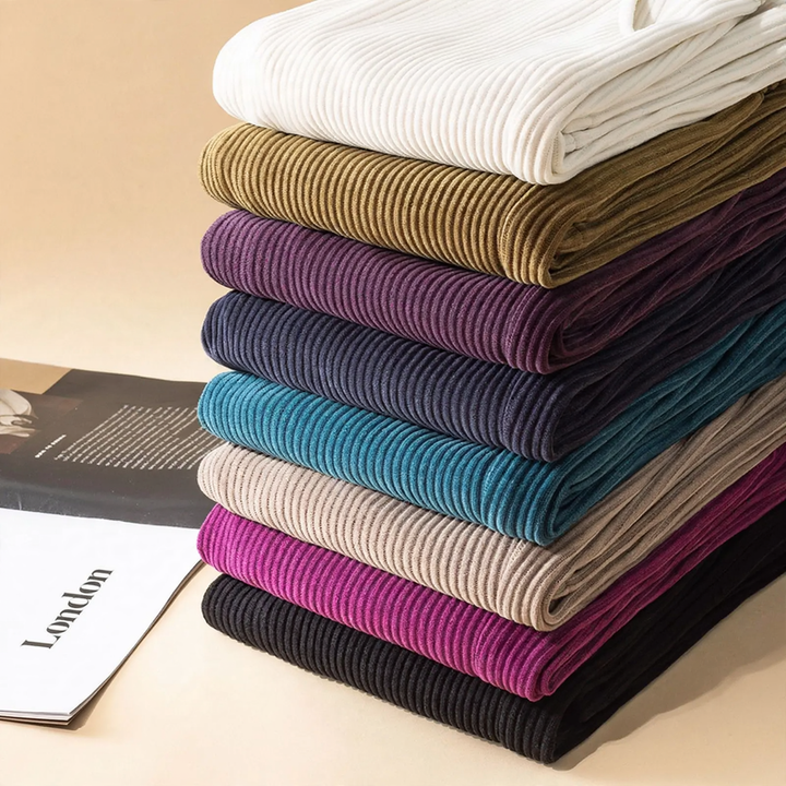 Fleece-lined corduroy trousers, straight fit, elegant
