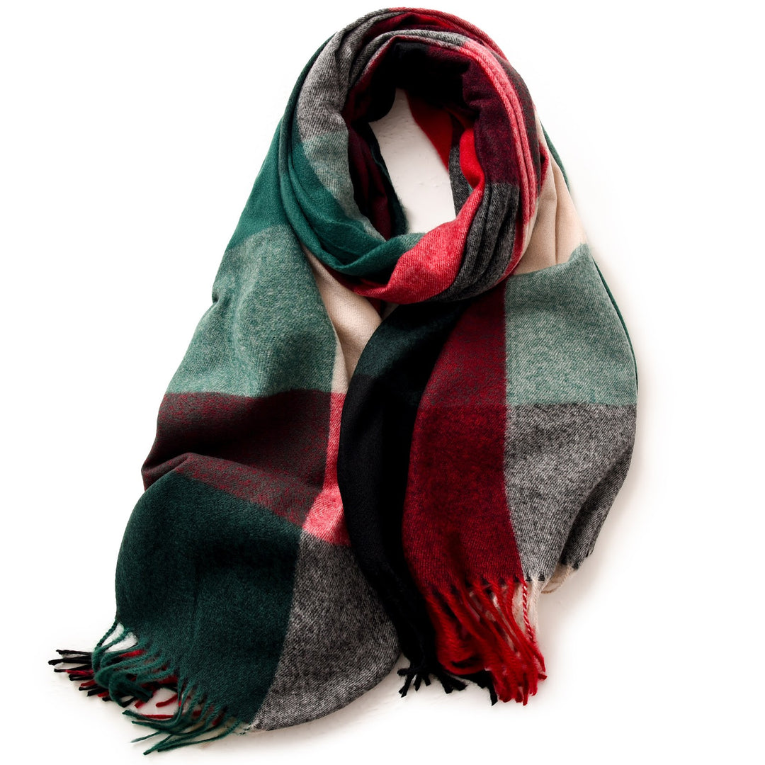 Large winter scarf with check pattern, 180 cm