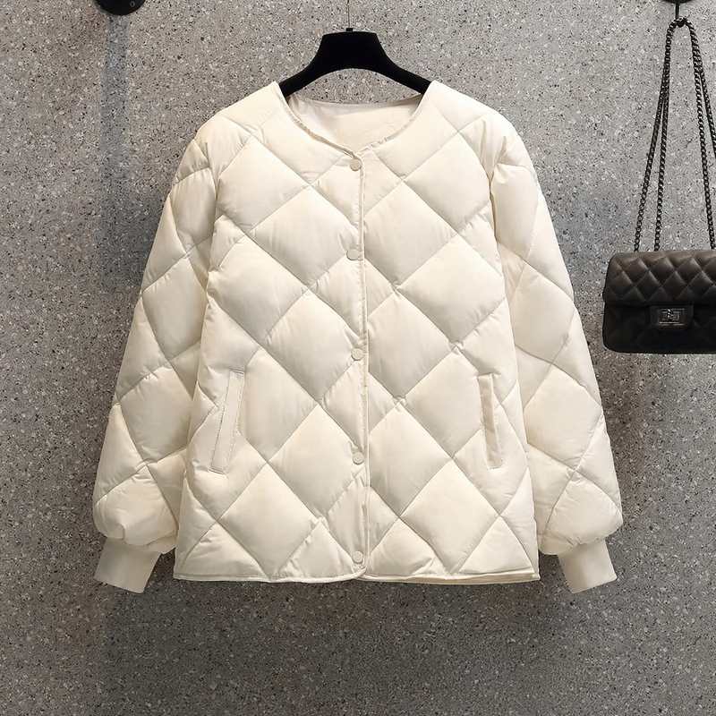 Women's quilted jacket, short, diamond pattern