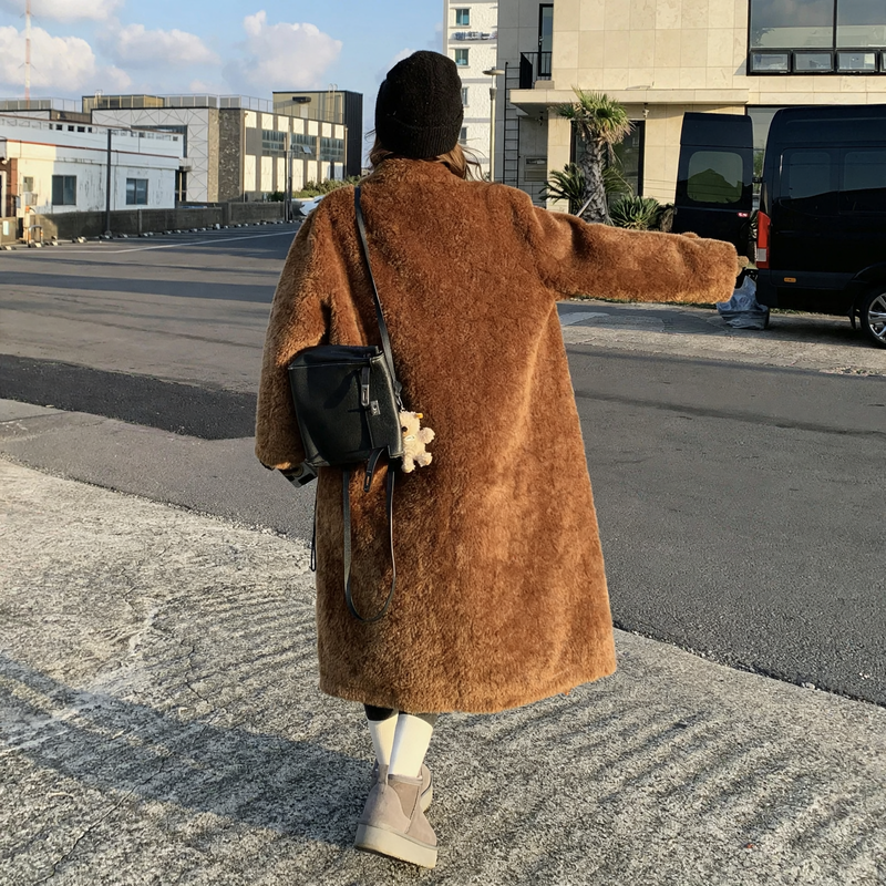 Women's lamb fur imitation coat, long
