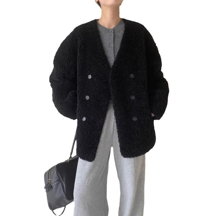 Women’s wool coat, 100% sheep wool, V-neck