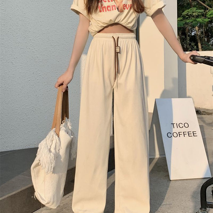 Women's corduroy pants with wide leg and drawstring