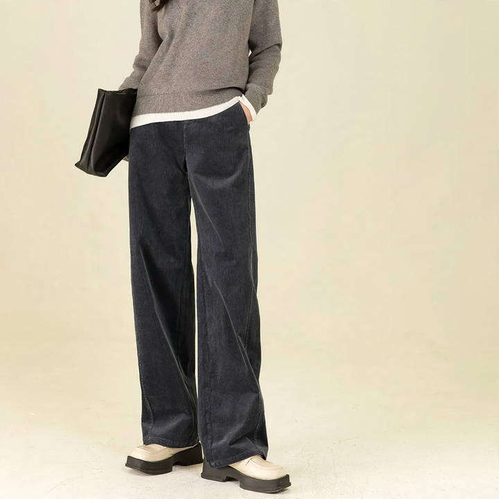 Ladies' corduroy pants with high waistband and wide leg