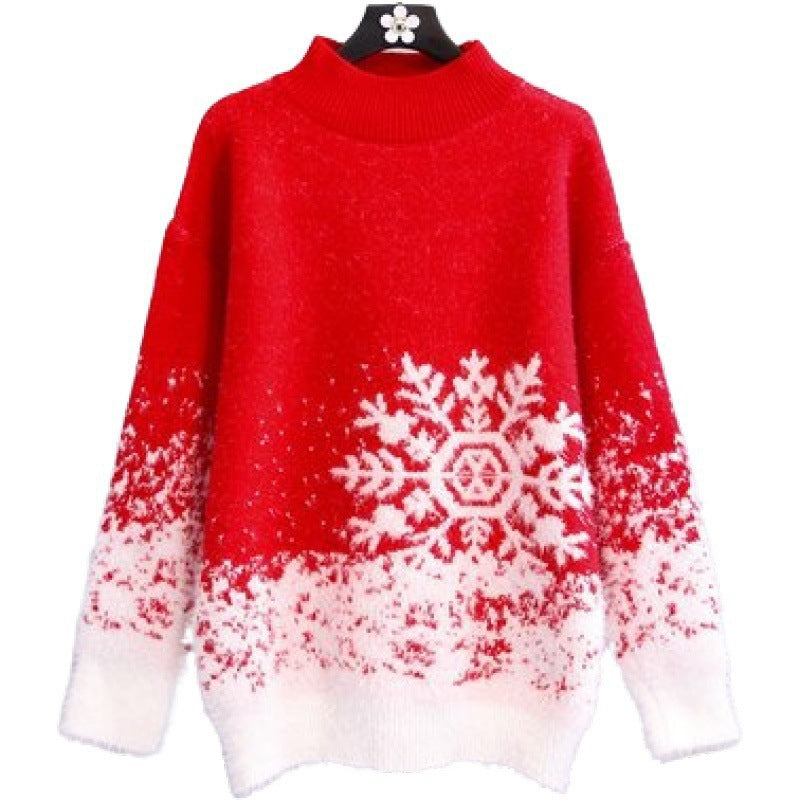 Ladies' knitted sweater with snowflake pattern
