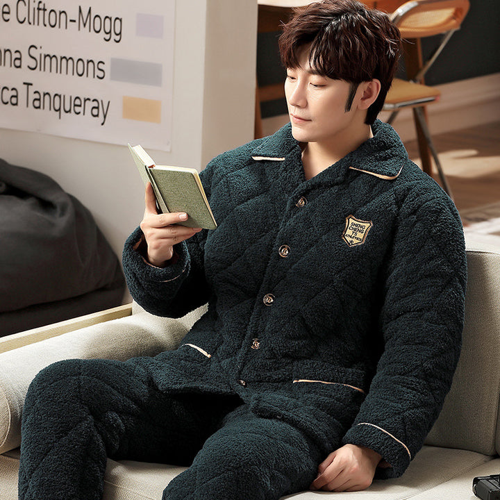Men's pajamas, triple-layered quilted, warming