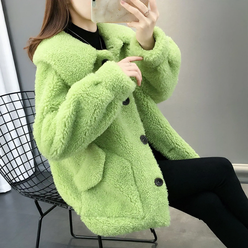 Padded lamb fleece imitation coat, loose fit