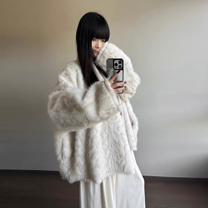 Padded faux fur coat, bat sleeves