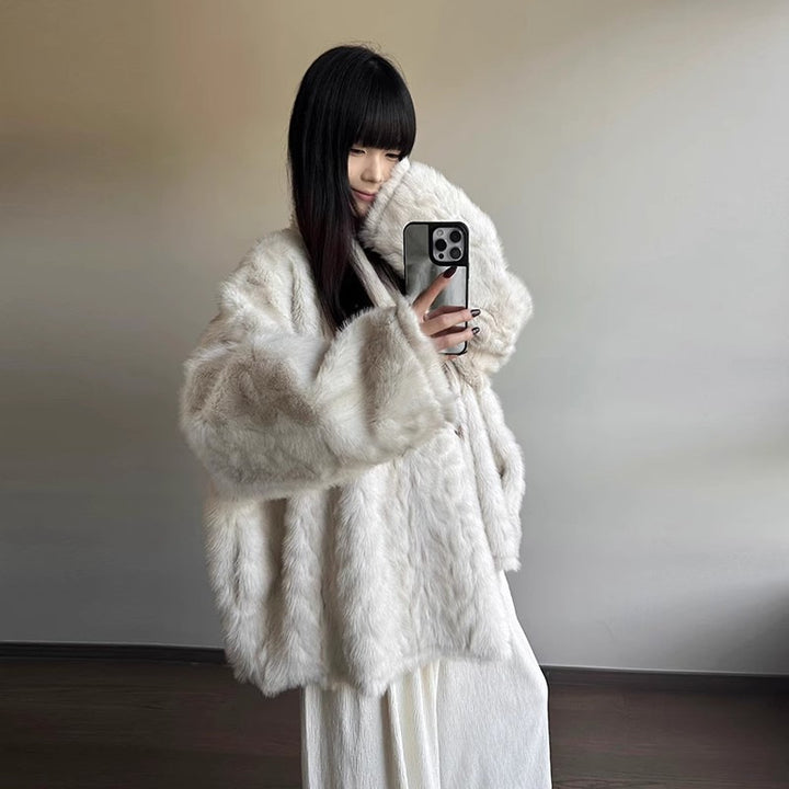 Padded faux fur coat, bat sleeves