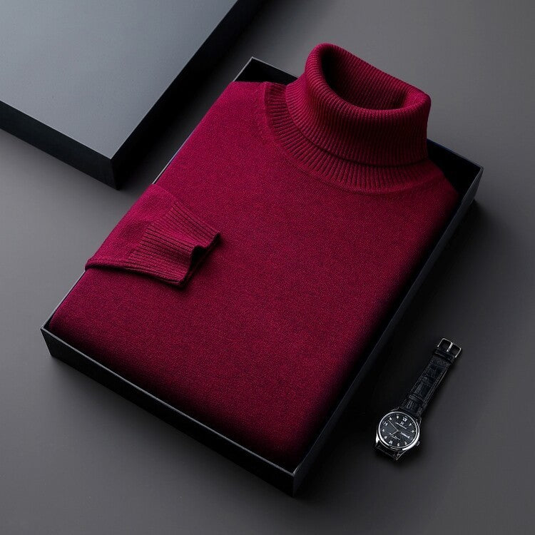 Men's turtleneck sweater, solid color, thick and loose