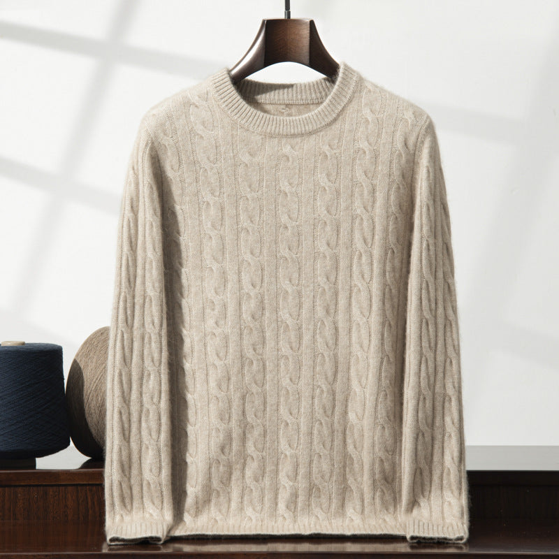 Men's cashmere sweater, cable pattern, heavy knit design