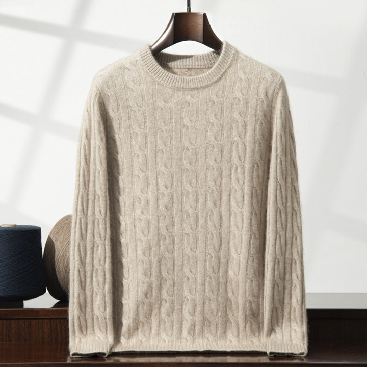 Men's cashmere sweater, cable pattern, heavy knit design