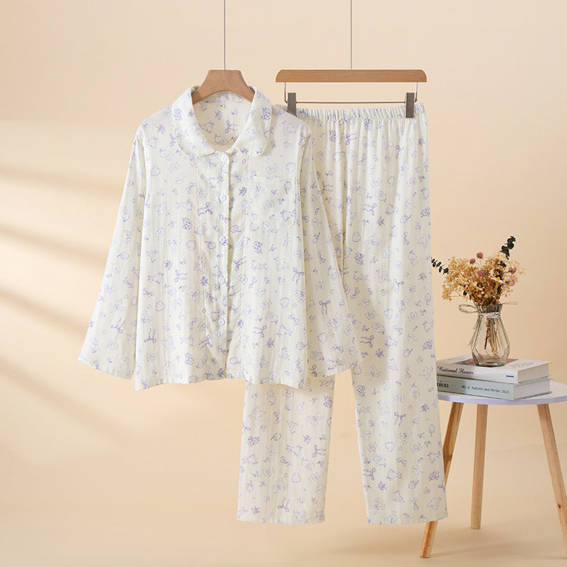 Cotton pajamas for women, long-sleeved, with cartoon motif