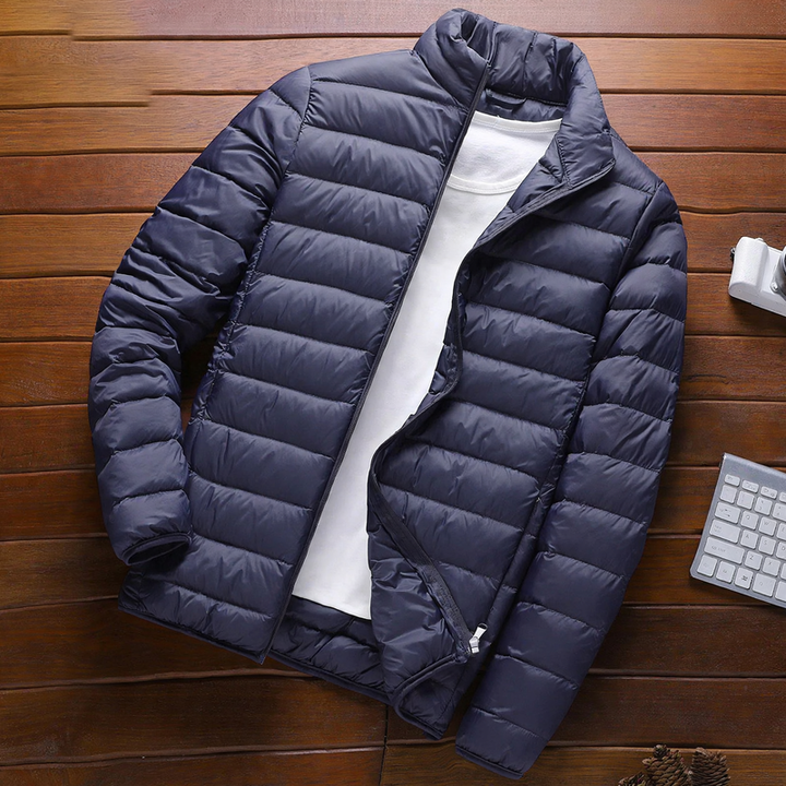 Light men's padded jacket with stand-up collar