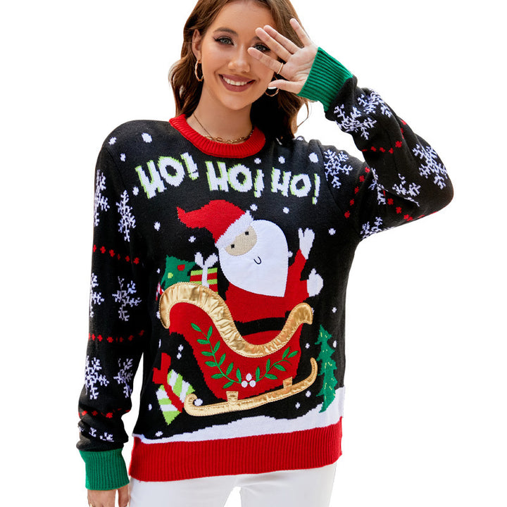 Women's knit sweater with Christmas embroidery
