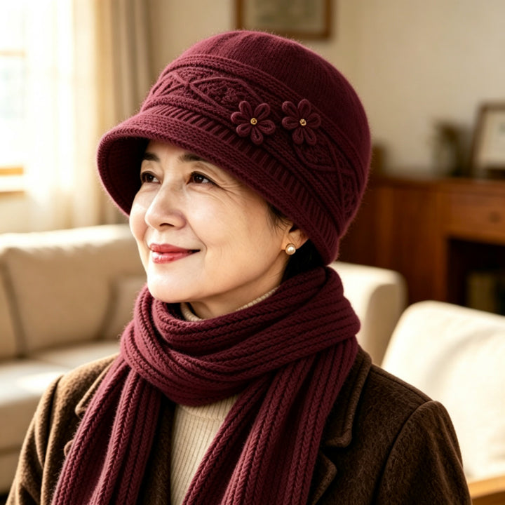 Knit Beanie and Scarf Set for Women