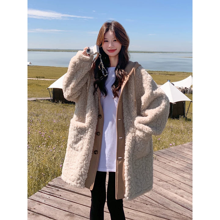 Women’s faux lambskin coat, mid-length, lined