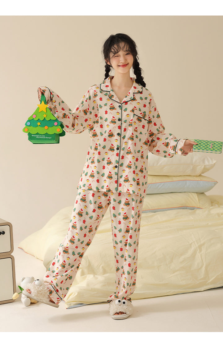 Cotton house suit, brushed, long, cartoon design