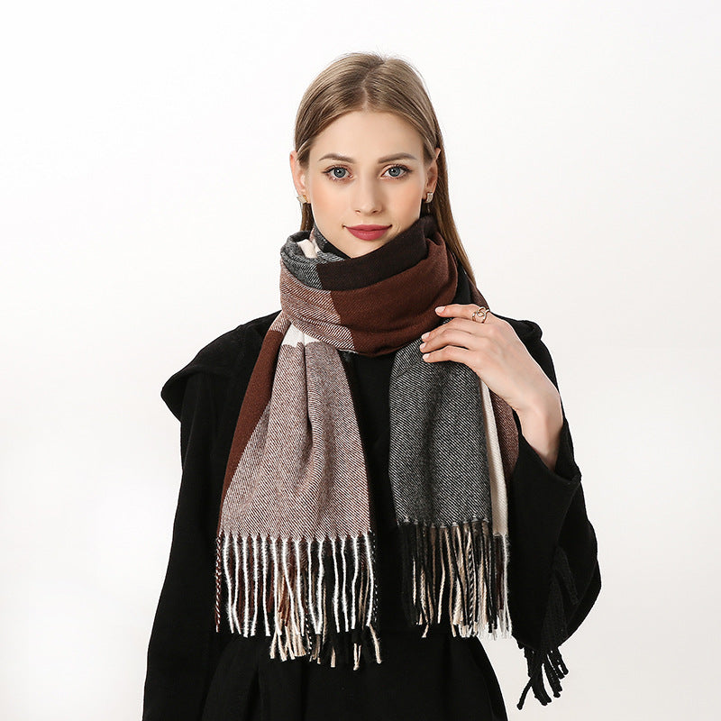 Checkered scarf in cashmere look, 70x200 cm