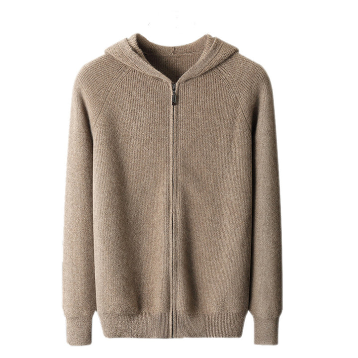 Men's hoodie cardigan, 100% wool