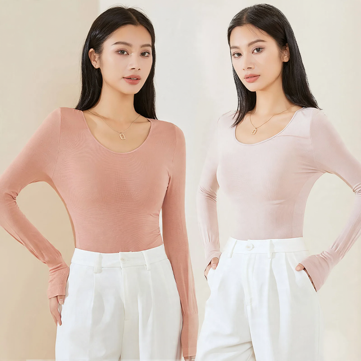Thin women's thermal undershirt with round neck