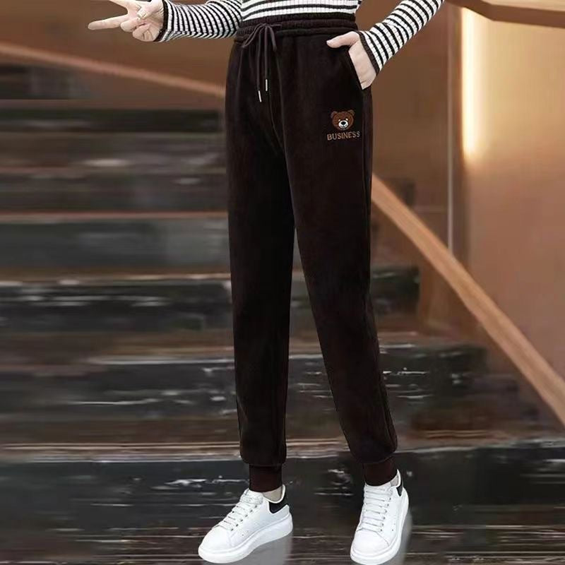 Lined corduroy leisure pants for women