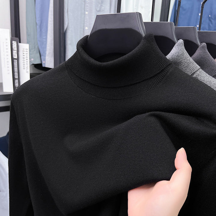 Men's pullover made of silk and sheep wool, stand-up collar