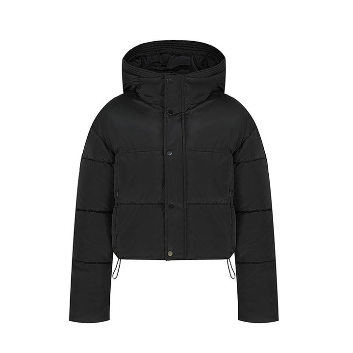 Short quilted jacket for women with stand-up collar and button placket
