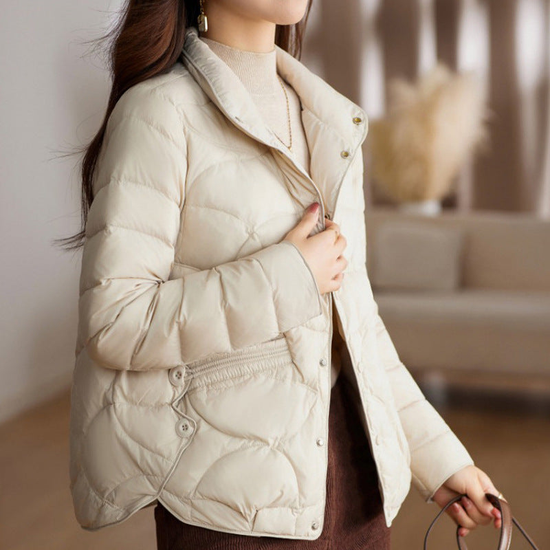 Short women's down jacket, lightweight, stylish
