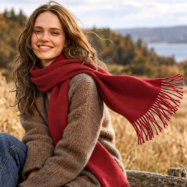 Soft merino wool blend scarf with fringes