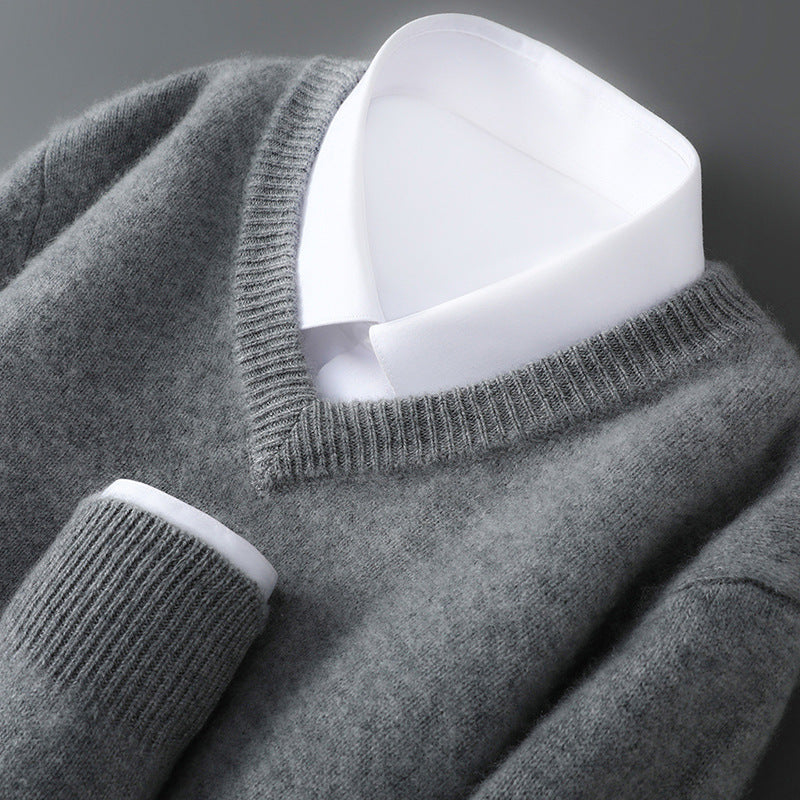 Men's wool sweater, round neckline, 100% wool, thick