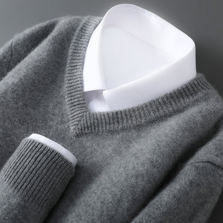 Men's wool sweater, round neckline, 100% wool, thick