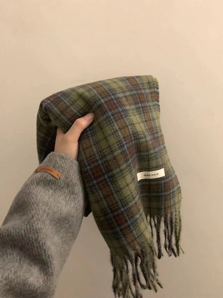 Women's scarf with checked pattern and fringes, 200x50 cm