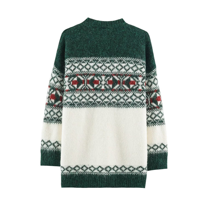 Fashionable knitted sweater with a Christmas contrast pattern