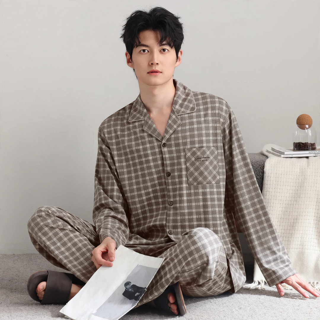 Men's Pajama Set, checkered, cotton, vintage style