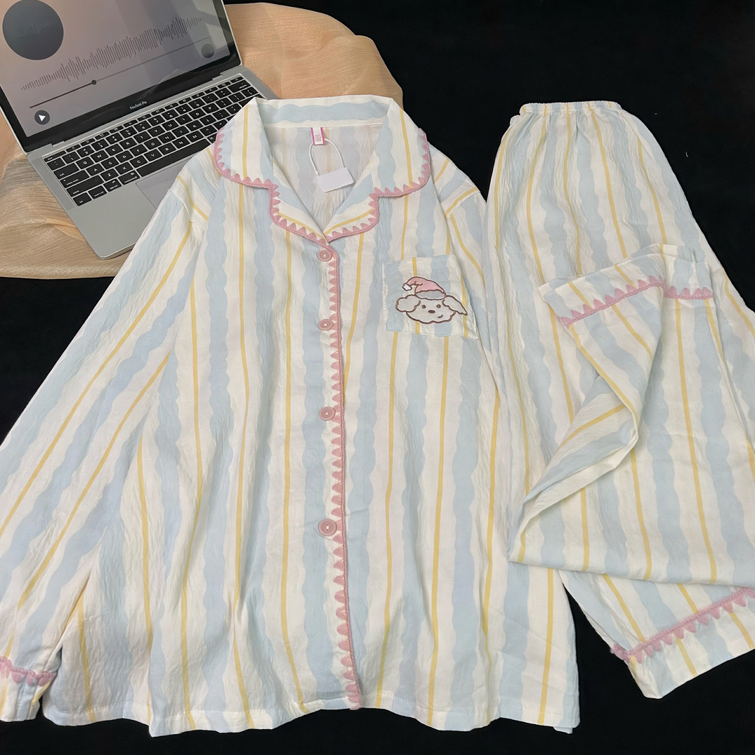 Women’s Pajama Set, Cotton, Notched Collar, Long Sleeve