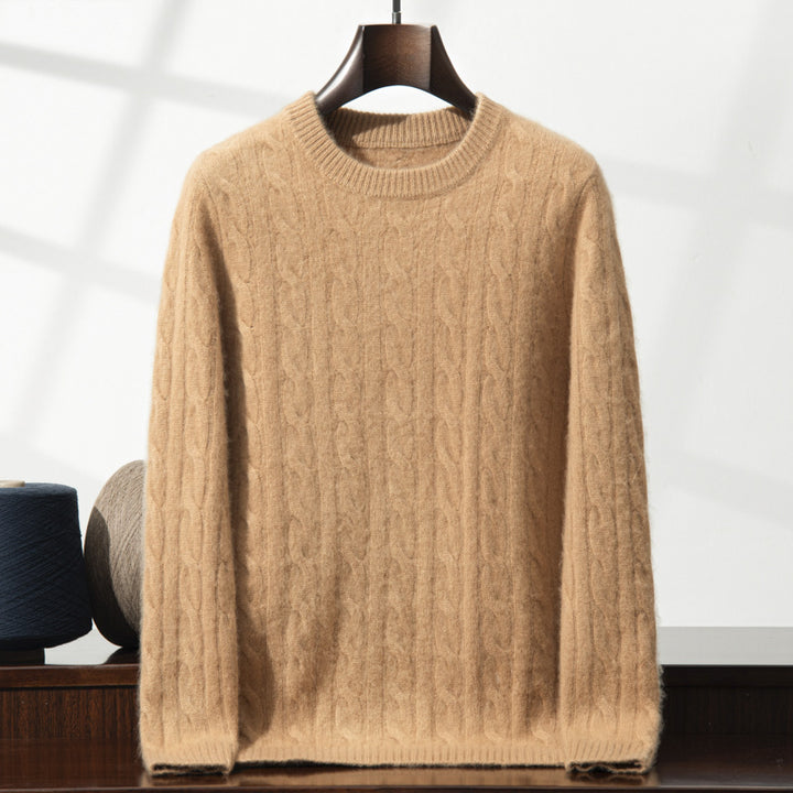 Men's cashmere sweater, cable pattern, heavy knit design