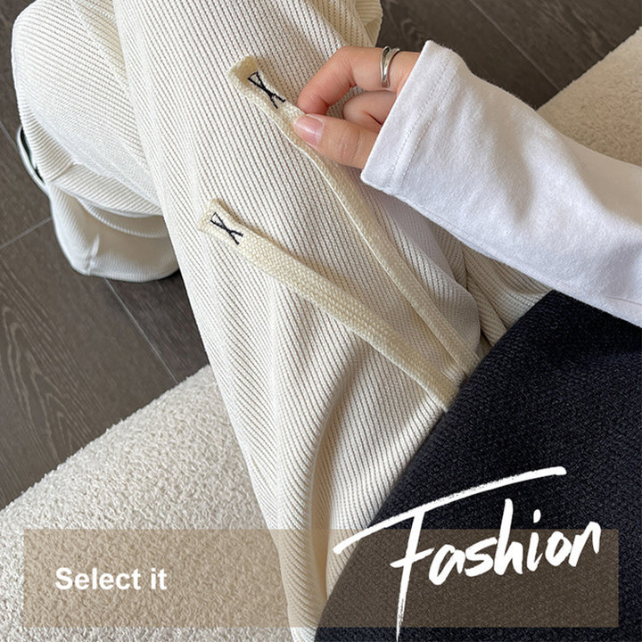 Loose corduroy pants with drawstring for women