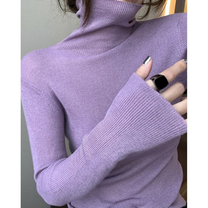 Ladies' knitted pullover with stand-up collar, warm and versatile