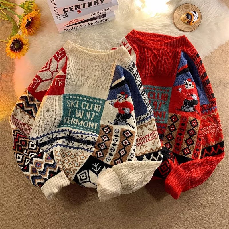 Retro Christmas sweater in Harajuku style