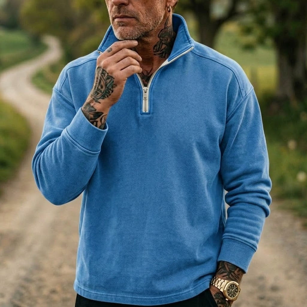 Men's Denim Sweatshirt with 1/4 Zipper