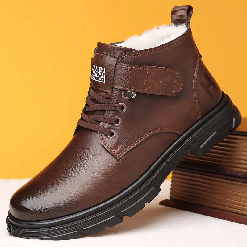 Padded men's winter boots, high-top, PU leather