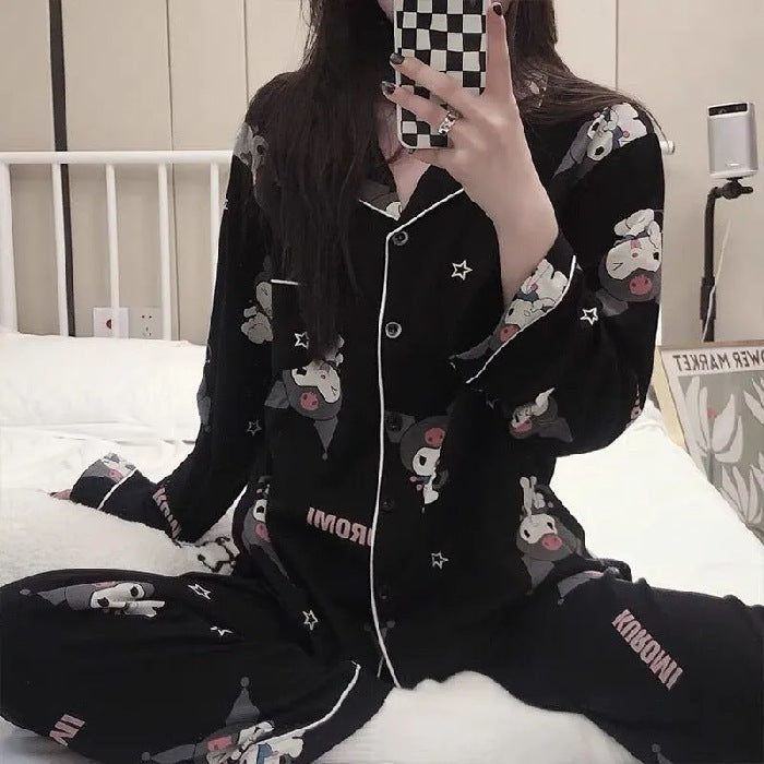 Ladies' Pajama Set, long-sleeved with ruffles