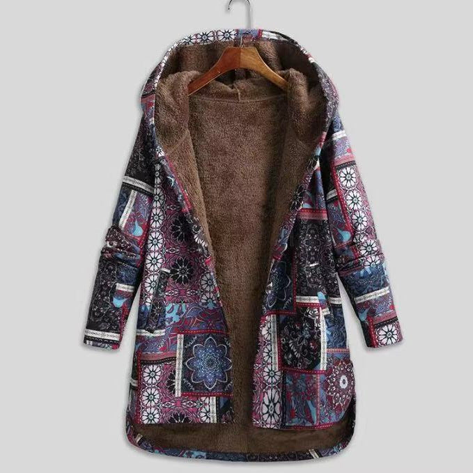 Padded hooded jacket with zipper and print