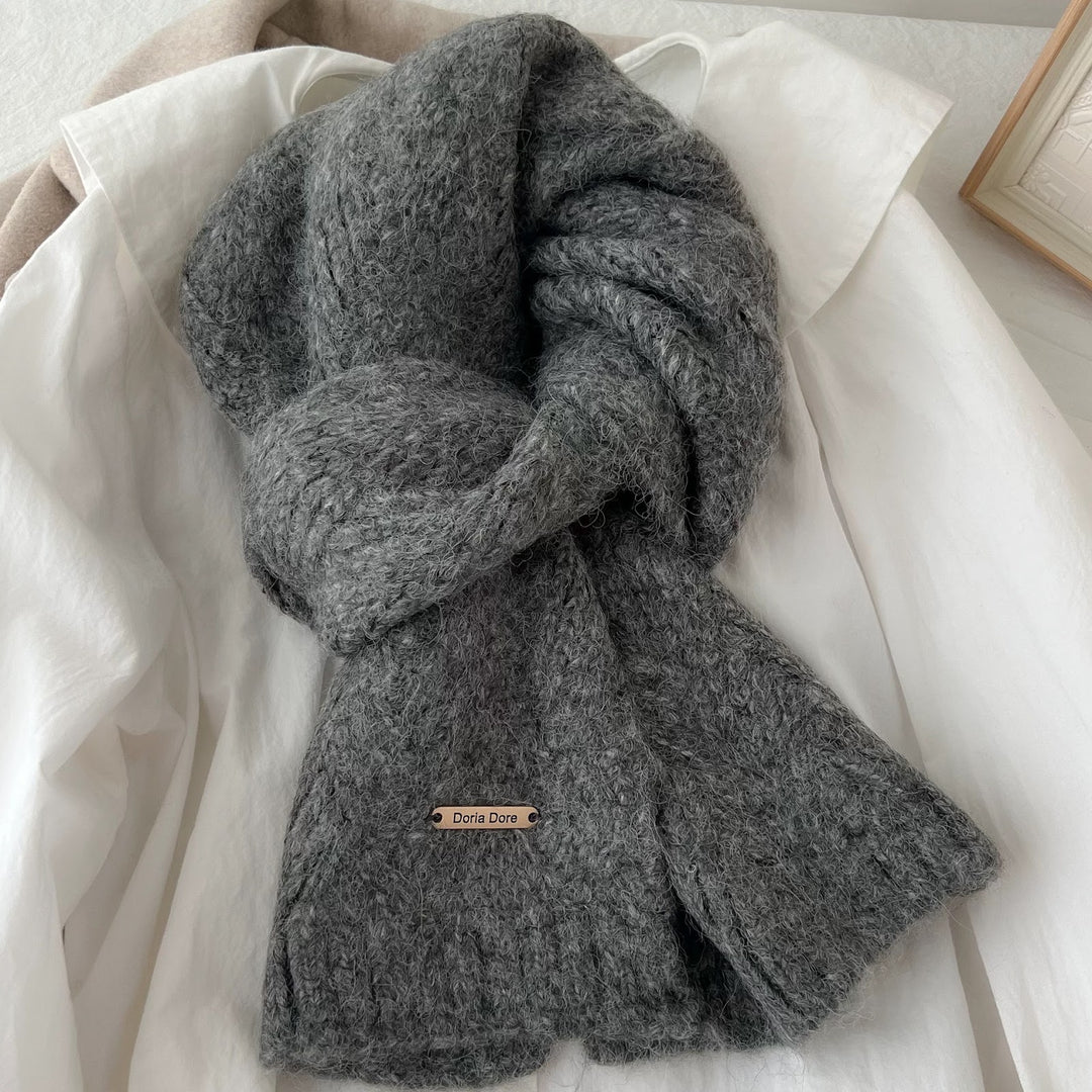 Solid color alpaca wool blend knit scarf, 22x162 cm