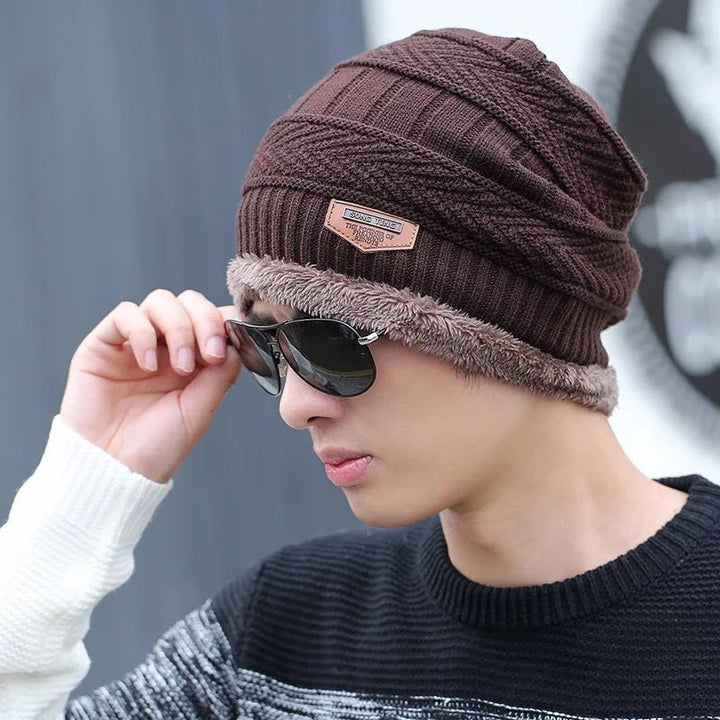 Winter Set: Padded knitted hat with ear protection and scarf