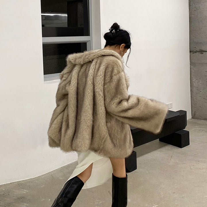 Women’s fur coat, medium length, artificial fur, winter