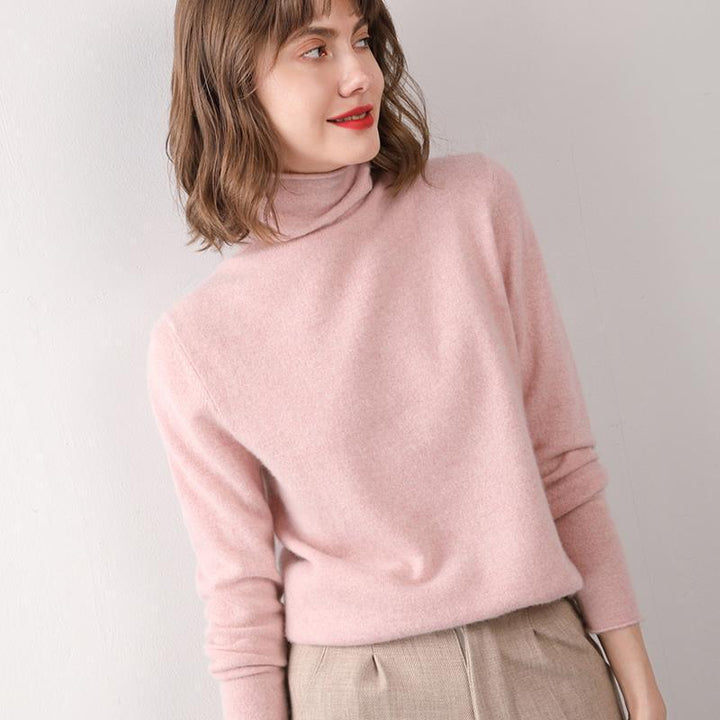 Women's wool sweater with stand-up collar made of 100% wool